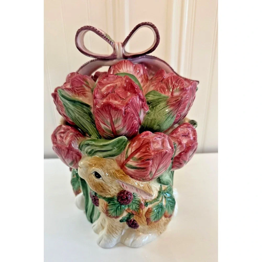 Vintage Fitz And Floyd Blackberry Rabbit Cookie Jar With Lid Easter Bunny‎ Box